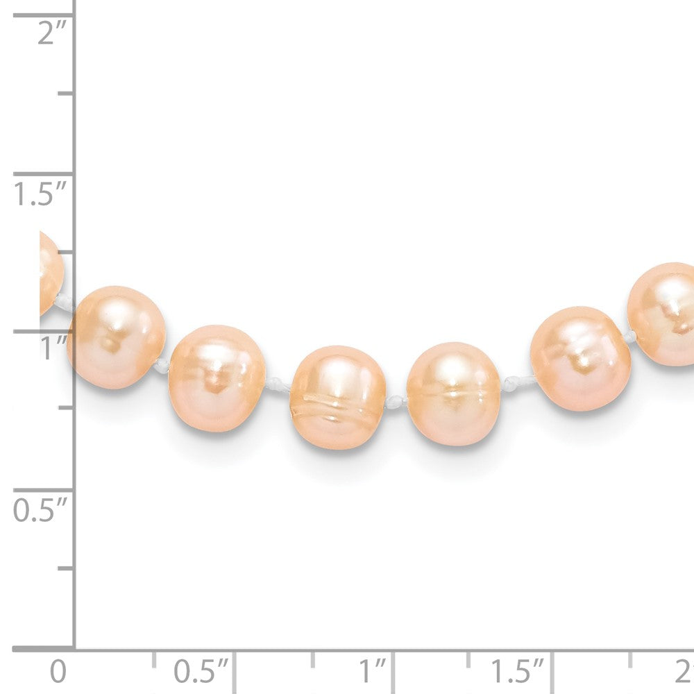 Sterling Silver Rhodium-plated 7-8mm Pink Near-Round Freshwater Cultured Pearl 20 inch Necklace