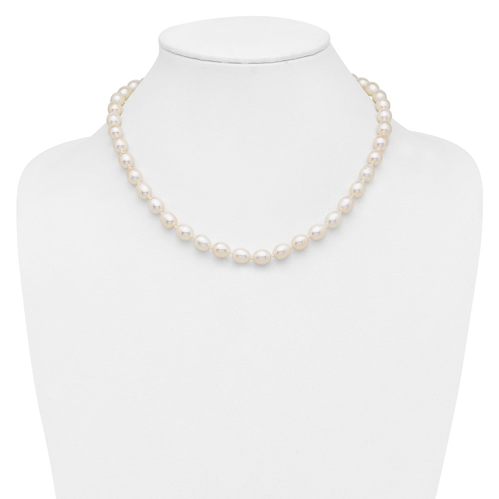 Sterling Silver Rhodium-plated 7-8mm White Rice Freshwater Cultured Pearl18 inch Necklace