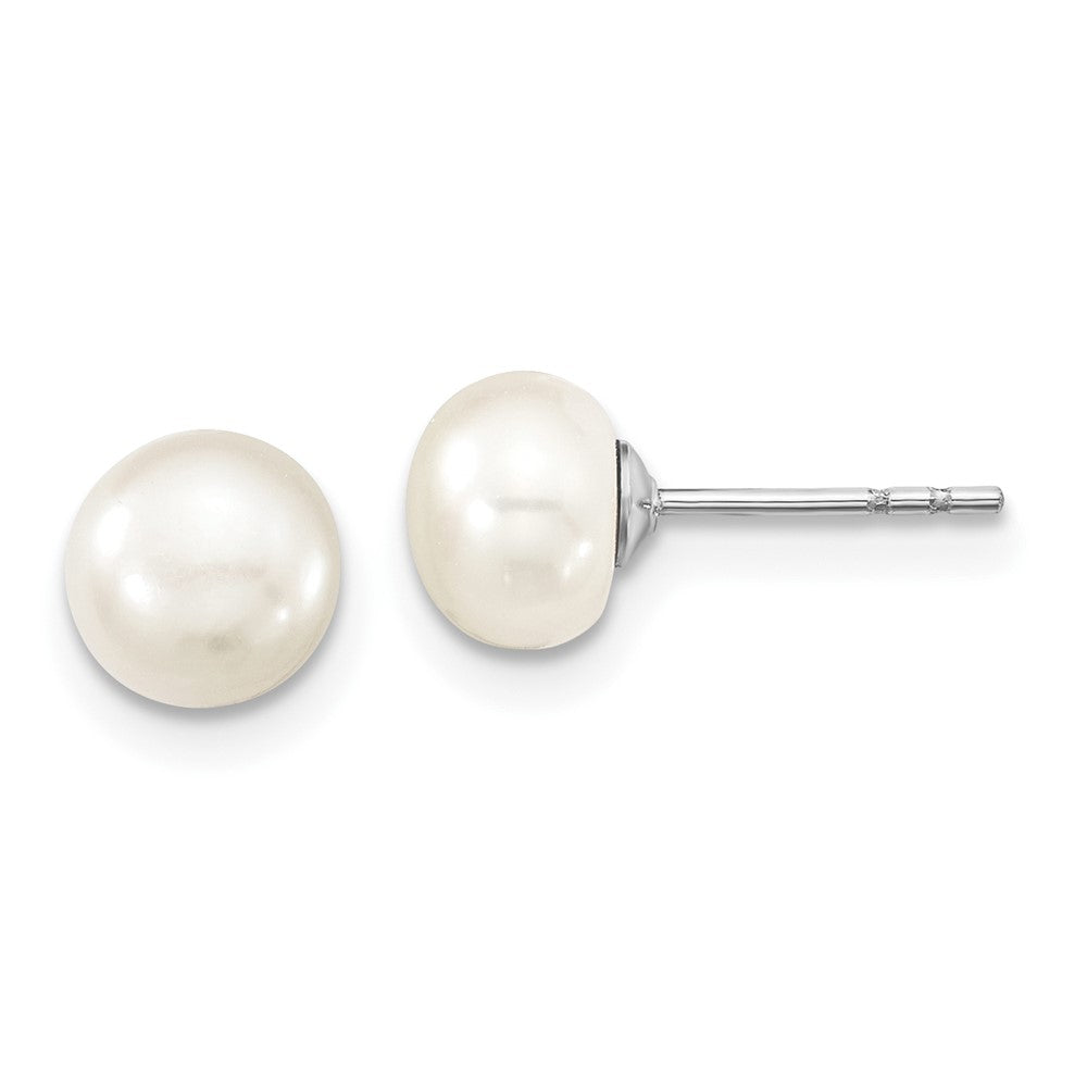 Sterling Silver Rhodium-plated 6-7mm White Semi-Round Freshwater Cultured Pearl 18 inch with 2 inch Extension Necklace, 7 inch Bracelet and Button Post Earrings Set