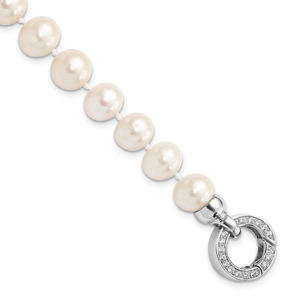 Polished;Sterling silver;Freshwater cultured pearl;CZ;Hidden catch
