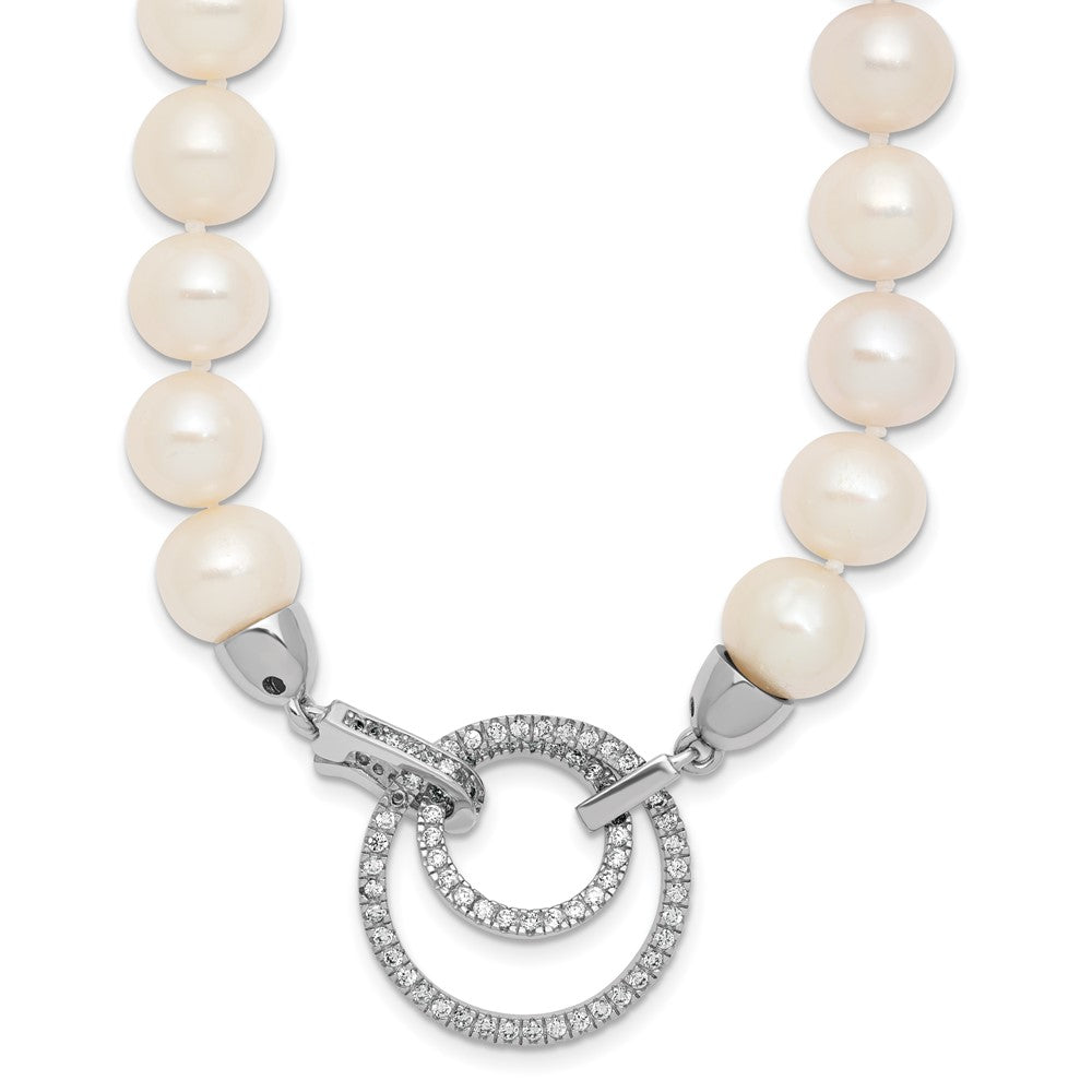 Polished;Sterling silver;Freshwater cultured pearl;CZ;Hidden catch;Adjustable