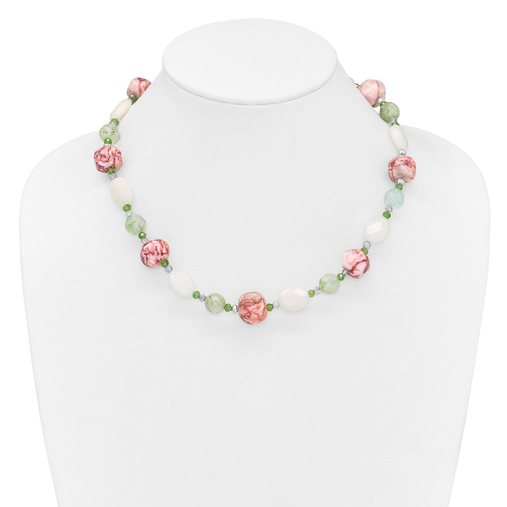 Sterling Silver Aventurine Crystal Jade and Jasper 18 inch Necklace with 2 inch extension