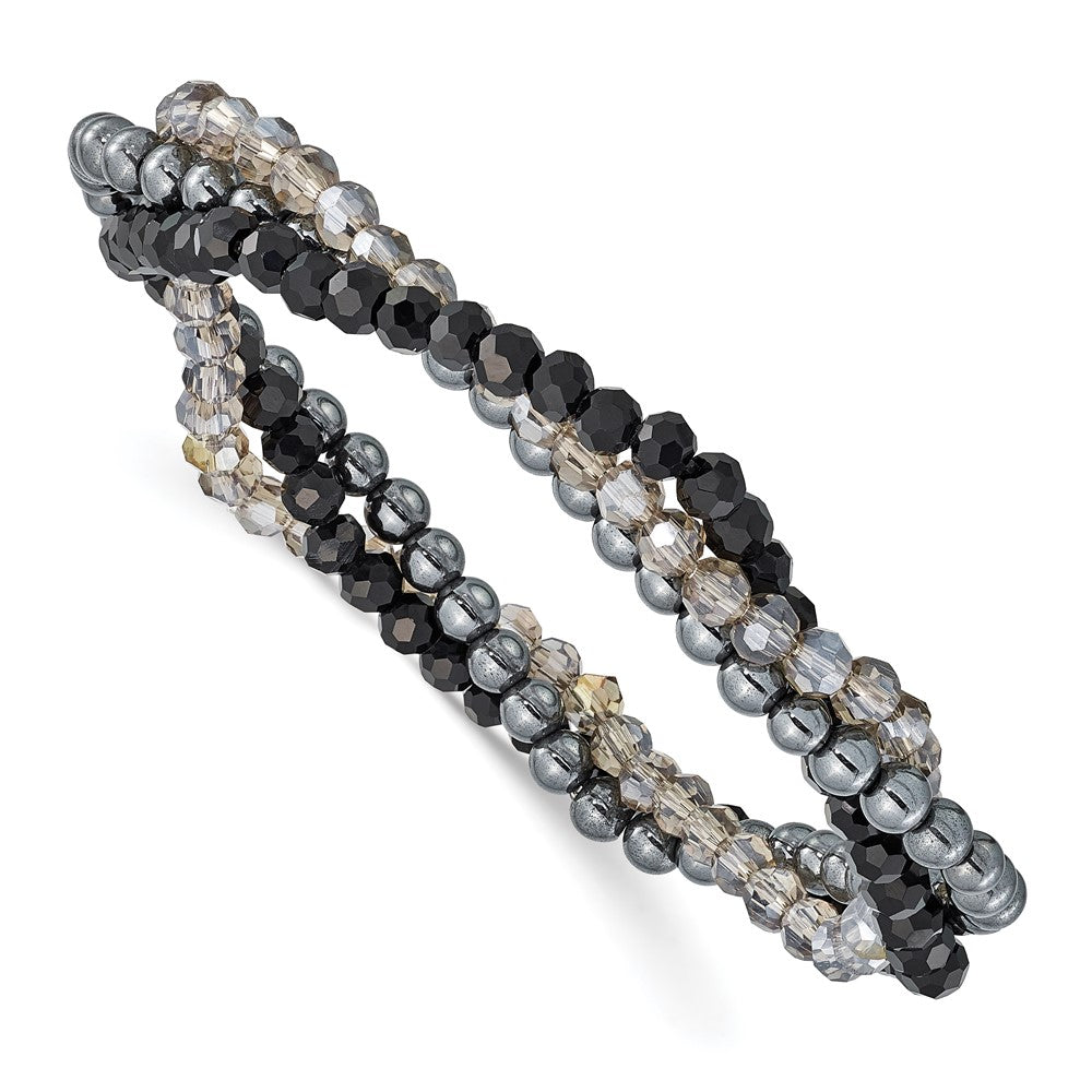 Sterling silver;Hematite;3-strand;Stretch;Black crystal