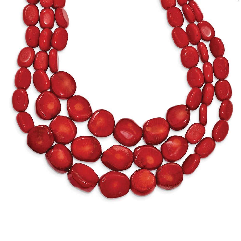 Sterling silver;Fancy lobster;Coral;2in extension;3-strand;Red