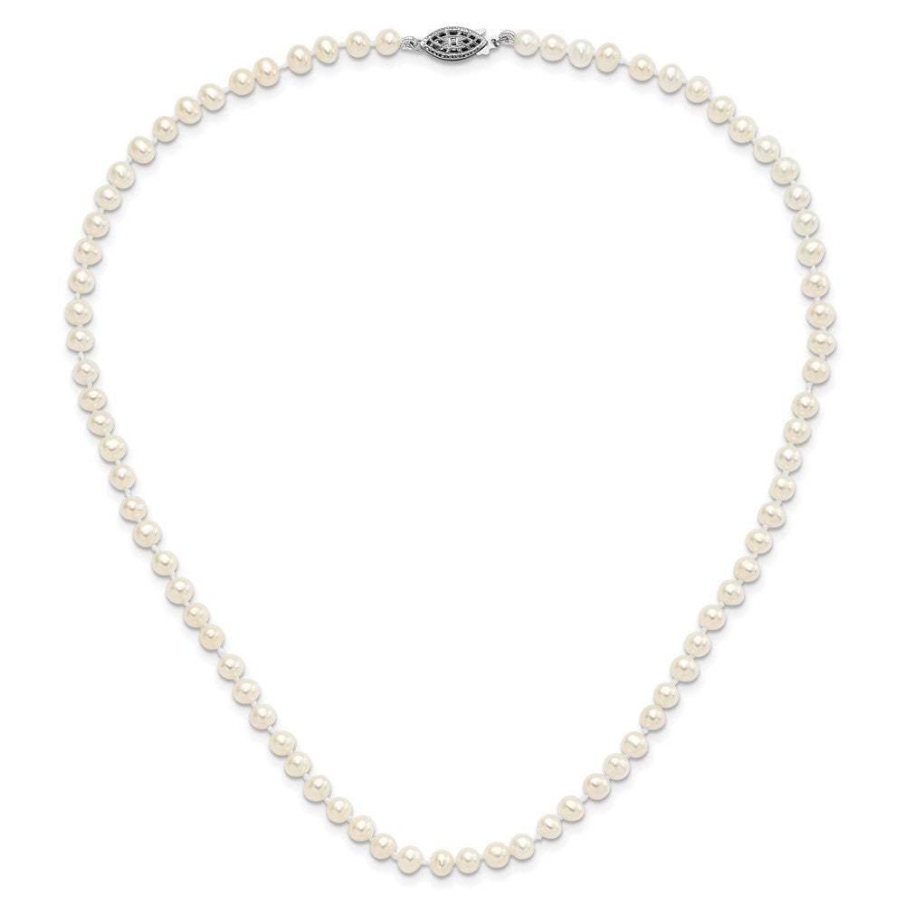 Sterling Silver Rhodium-plated 4-5mm White Near-Round Freshwater Cultured Pearl 16 inch Necklace
