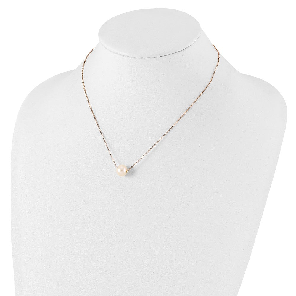Sterling Silver Rose-tone 10-11mm White Near-Round Freshwater Cultured Pearl 17 inch Necklace