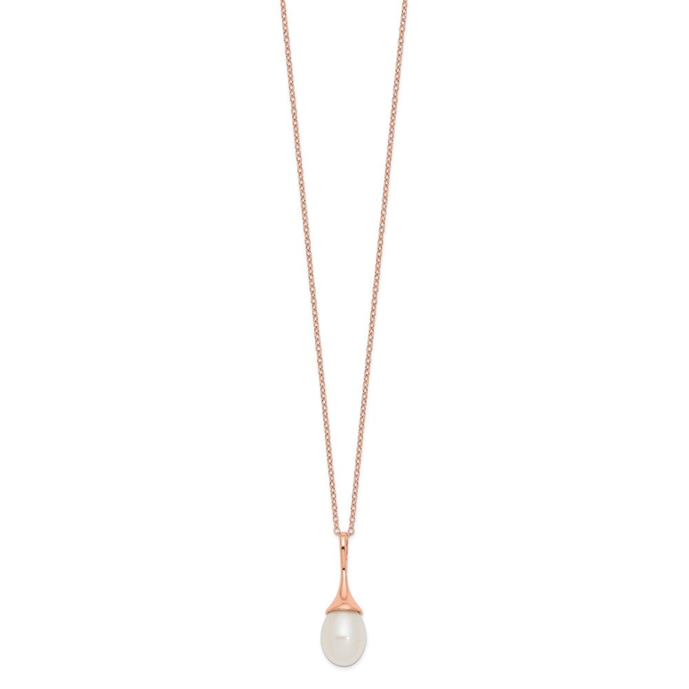 Sterling Silver Rose-tone 8-9mm White Teardrop Freshwater Cultured Pearl 17 inch Necklace