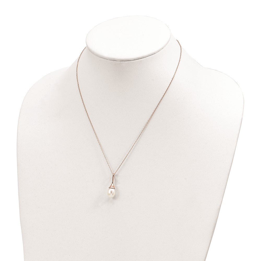 Sterling Silver Rose-tone 8-9mm White Teardrop Freshwater Cultured Pearl 17 inch Necklace