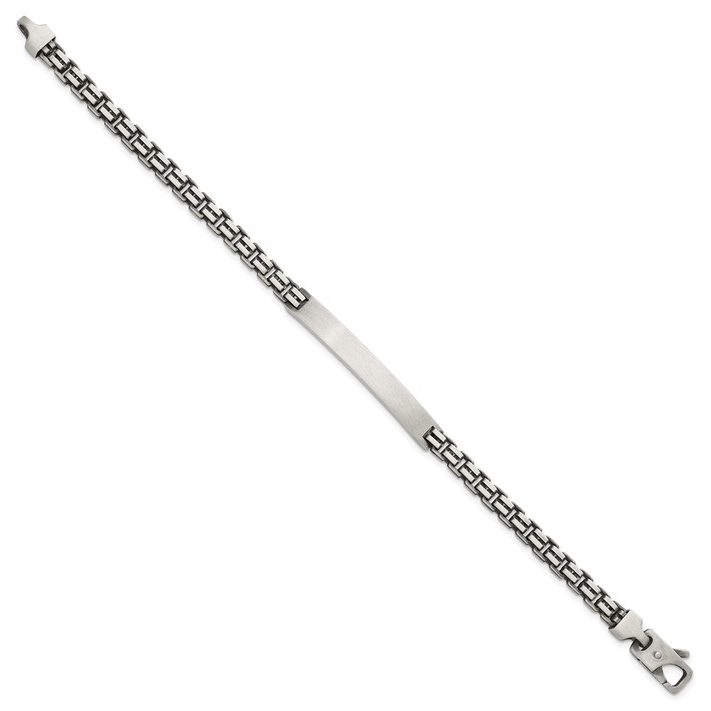 Sterling Silver Antiqued Brushed Fancy Box Link 6.00 x 48mm Rectangle Plate 8 inch ID Bracelet