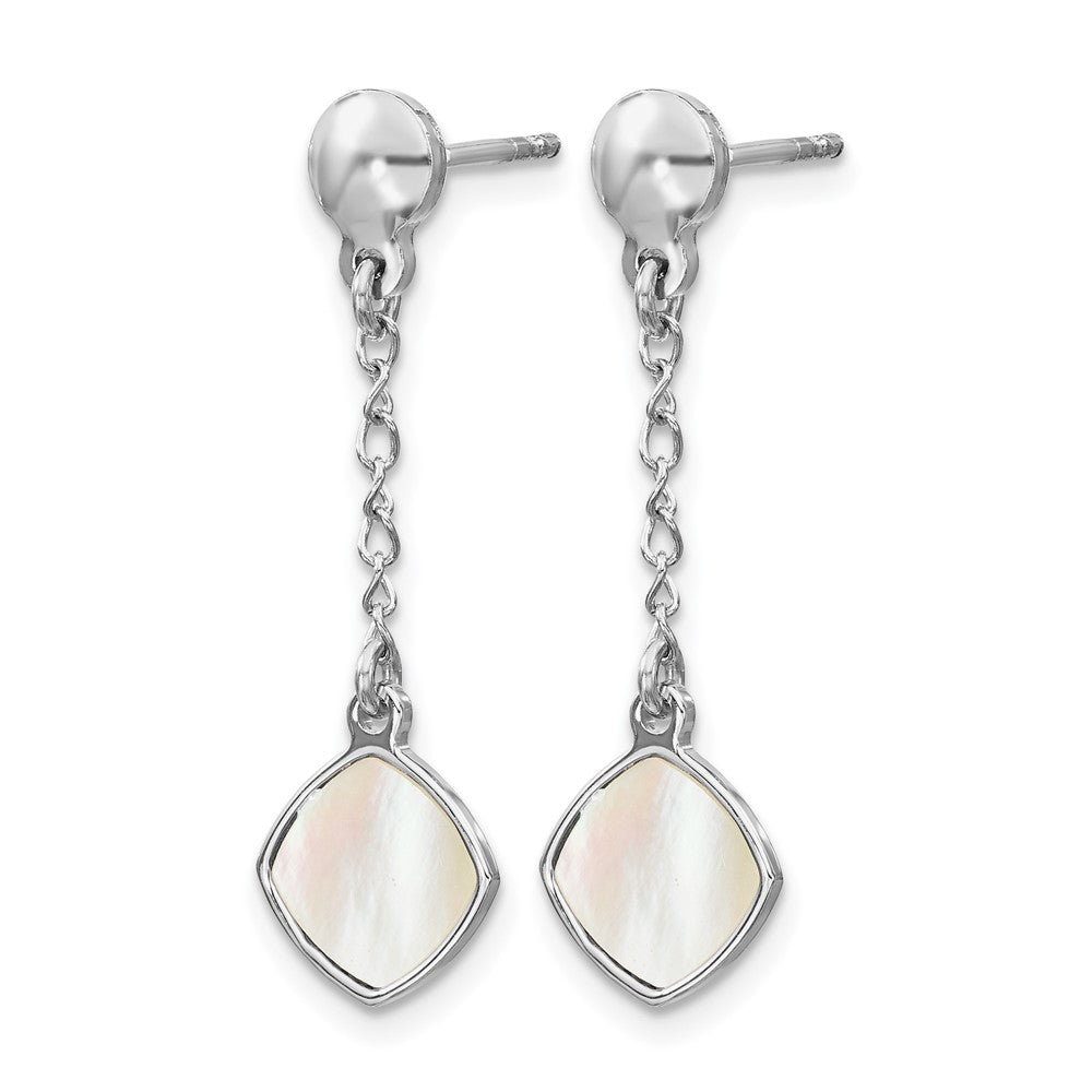 Sterling Silver Rhodium-plated Mother of Pearl Post Dangle Earring