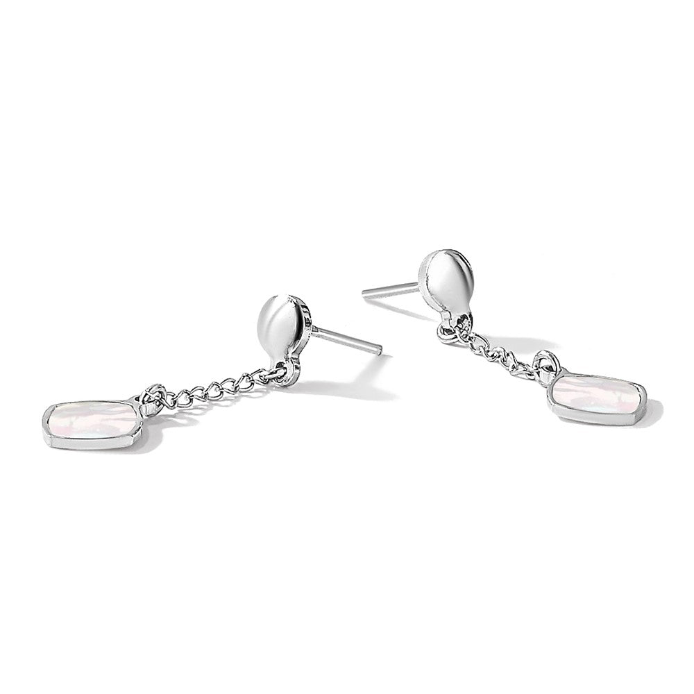 Sterling Silver Rhodium-plated Mother of Pearl Post Dangle Earring