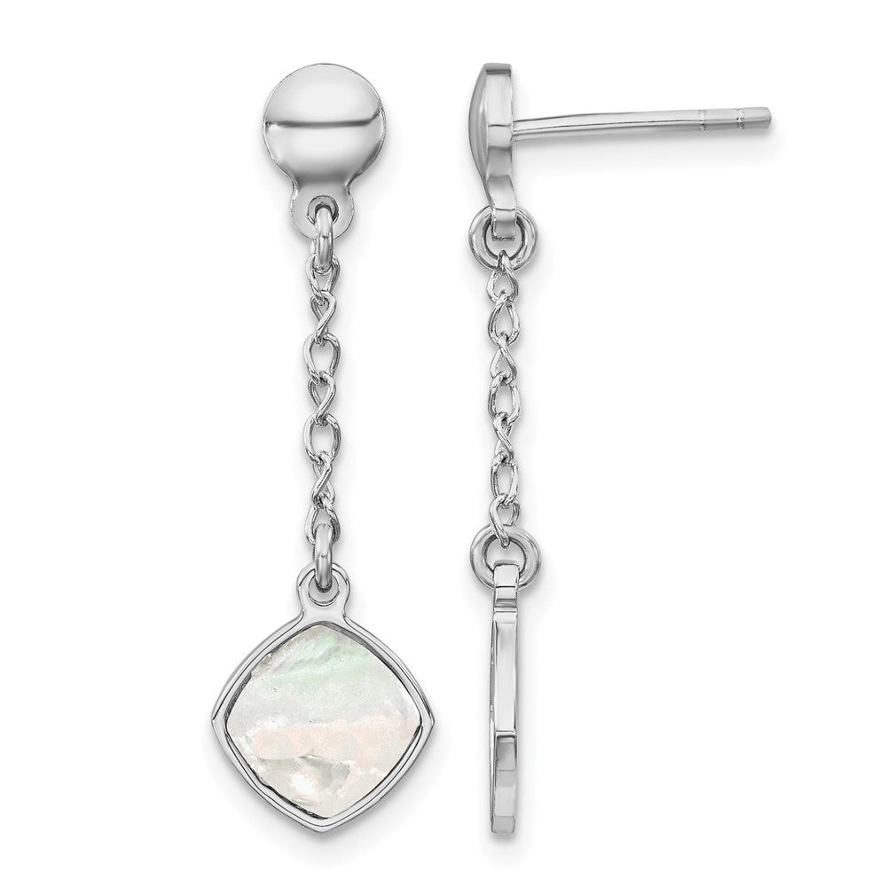 Sterling Silver Rhodium-plated Mother of Pearl Post Dangle Earring