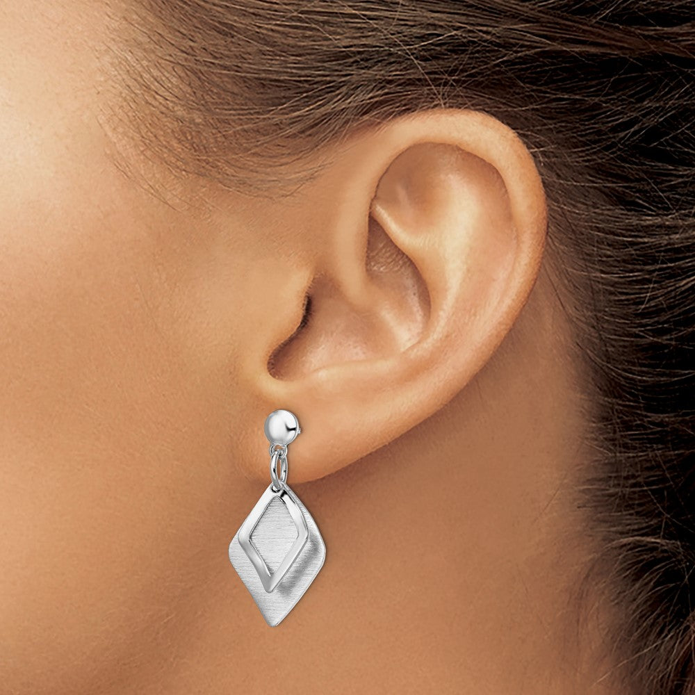 Sterling Silver Radiant Essence Rho-pla Brush Post Dangle Earrings