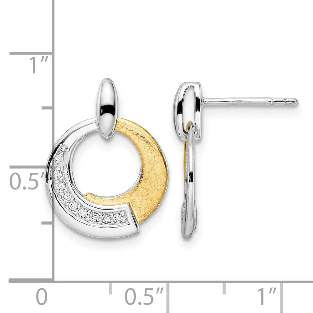 Sterling Silver Rh-p and Gold-plated CZ Brushed Dangle Earrings