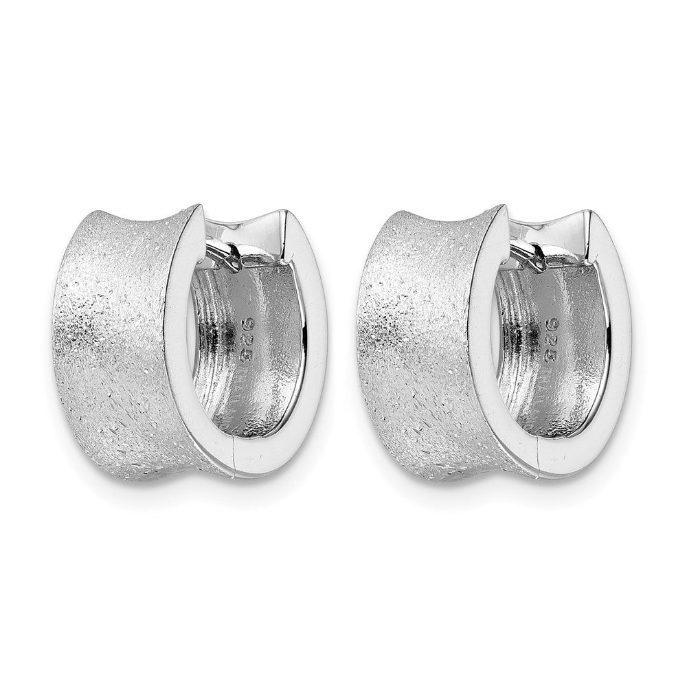 Sterling Silver Rhod-plated D/C Brushed Huggie Hoop Earrings