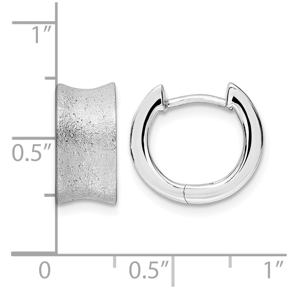 Sterling Silver Rhod-plated D/C Brushed Huggie Hoop Earrings