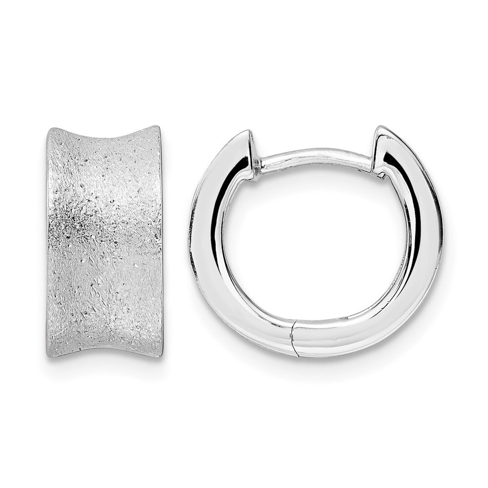 Sterling Silver Rhod-plated D/C Brushed Huggie Hoop Earrings