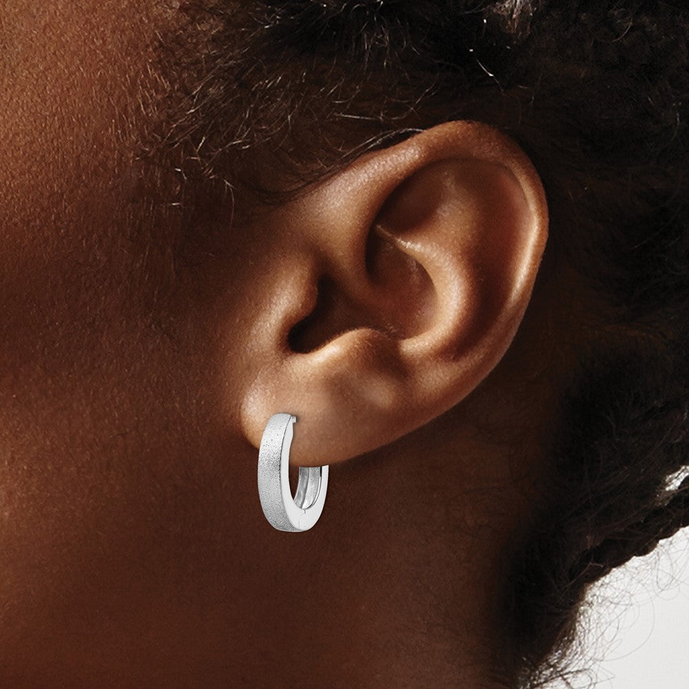 Radiant Essence SS Rhod-plated D/C Brushed Oval Hoop Earrings
