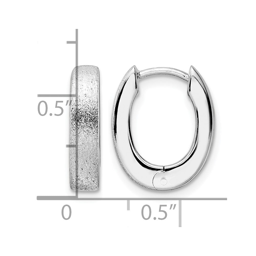 Radiant Essence SS Rhod-plated D/C Brushed Oval Hoop Earrings
