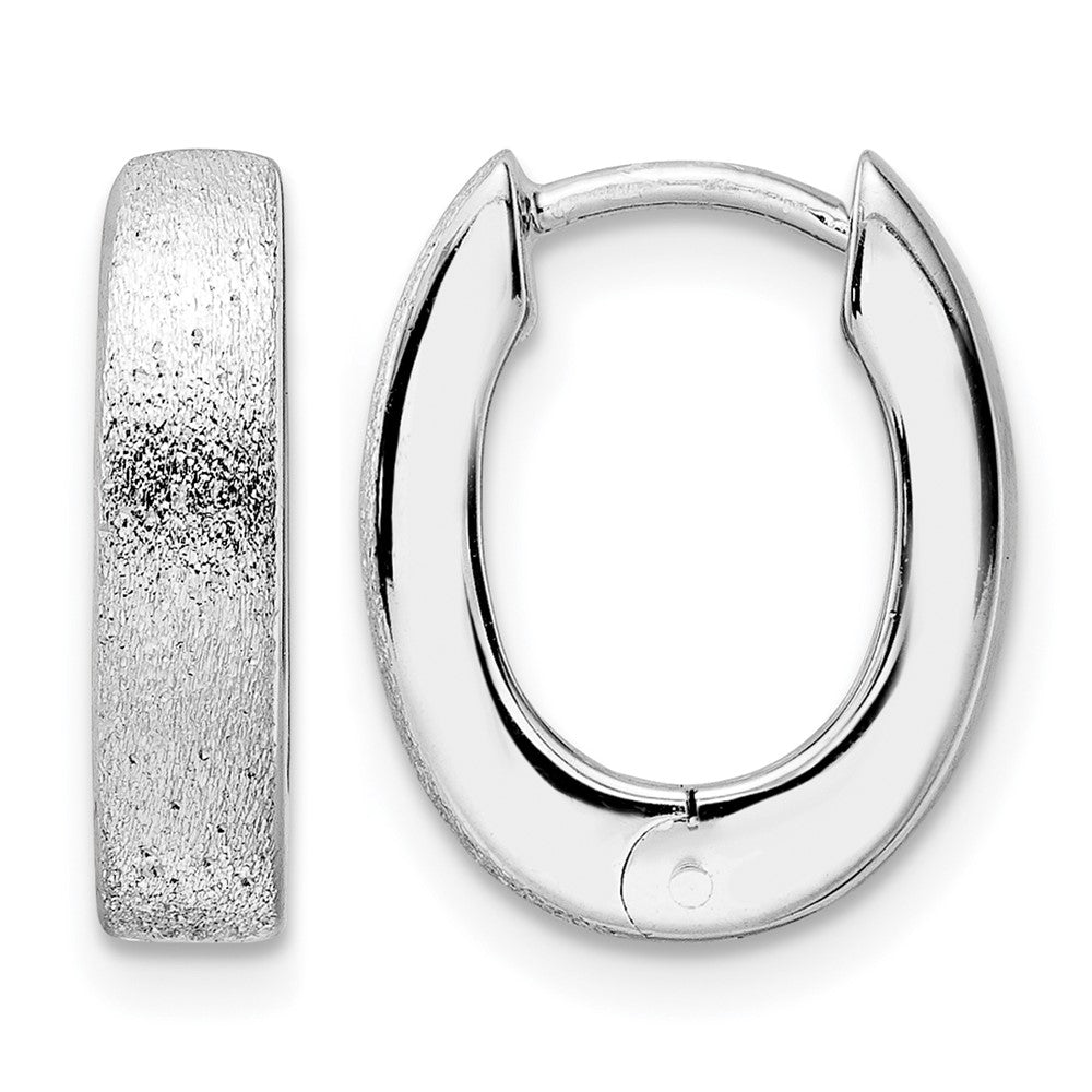 Radiant Essence SS Rhod-plated D/C Brushed Oval Hoop Earrings