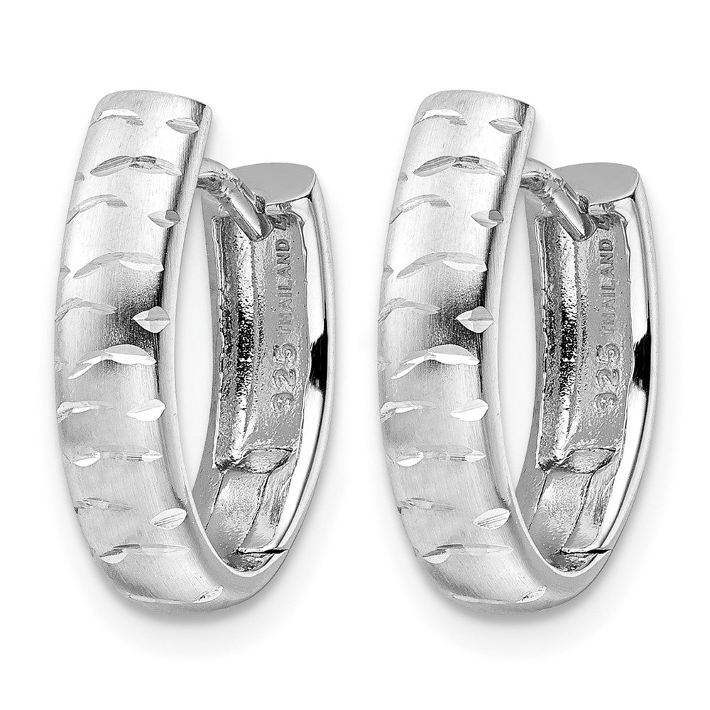 Sterling Silver Rhod-plated D/C Brushed Oval Hoop Earrings