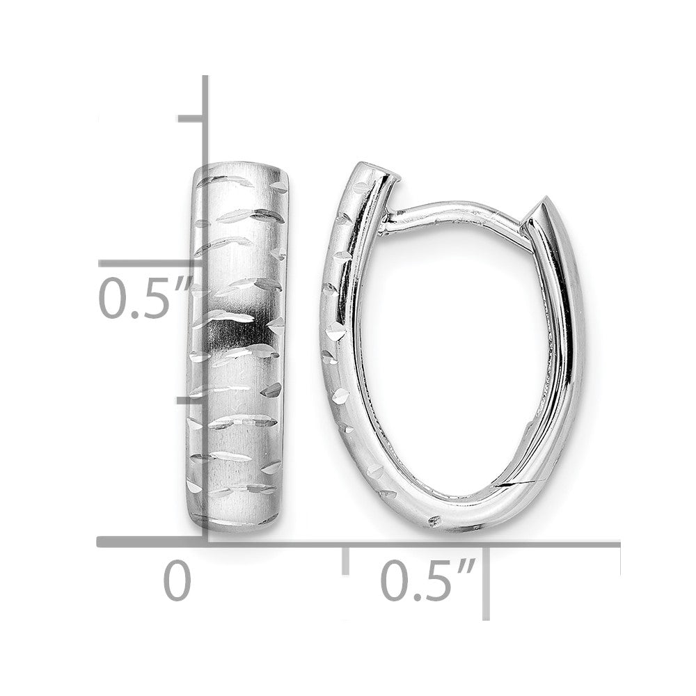 Sterling Silver Rhod-plated D/C Brushed Oval Hoop Earrings