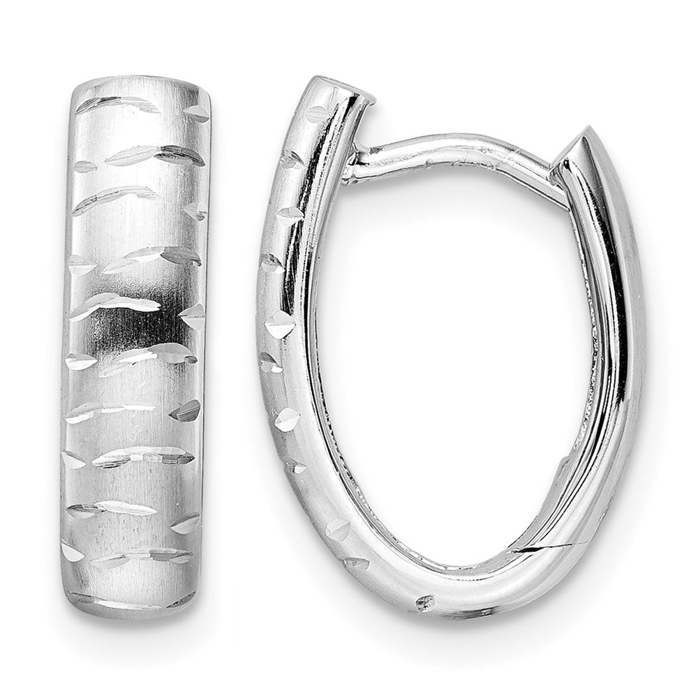 Sterling Silver Rhod-plated D/C Brushed Oval Hoop Earrings