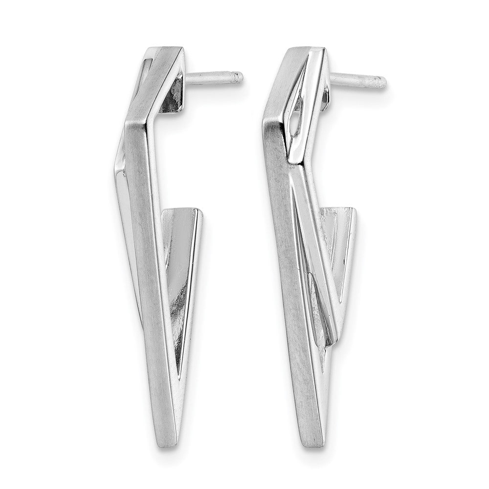 Sterling Silver Rhod-plated Polished and Brushed Dangle Earrings