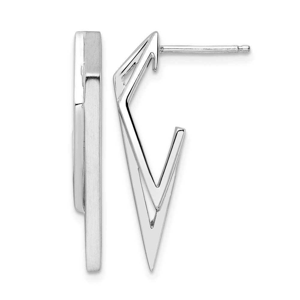 Sterling Silver Rhod-plated Polished and Brushed Dangle Earrings