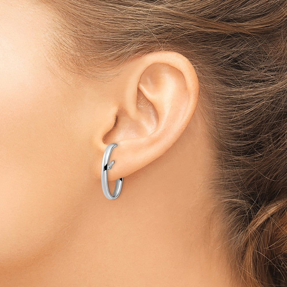 Sterling Silver Rhod-plated Polished J-hoop Earrings