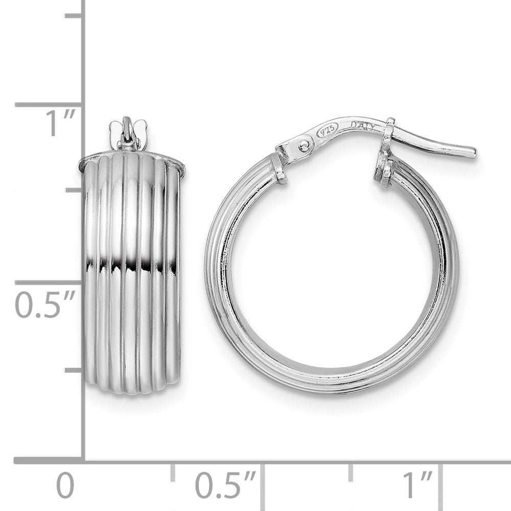 Sterling Silver Rhod-plated Polished Grooved Hoop Earrings
