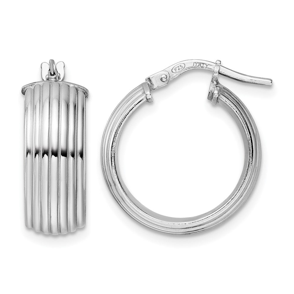 Sterling Silver Rhod-plated Polished Grooved Hoop Earrings