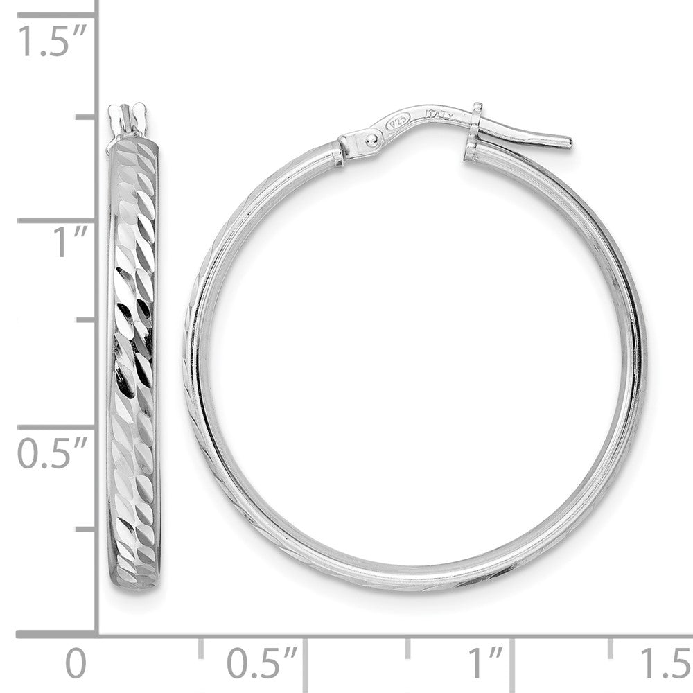 Sterling Silver Rhod-plated Polished D/C Hoop Earrings
