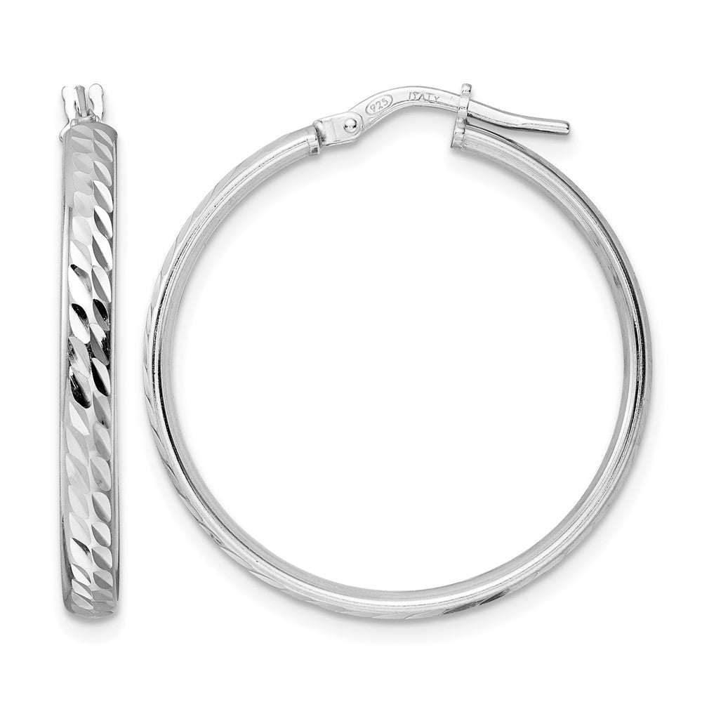 Sterling Silver Rhod-plated Polished D/C Hoop Earrings
