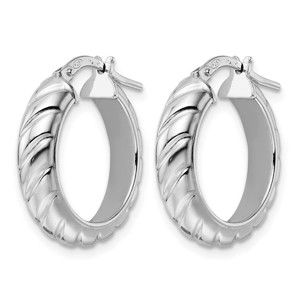 Sterling Silver Rhod-plated Polished Textured Hoop Earrings