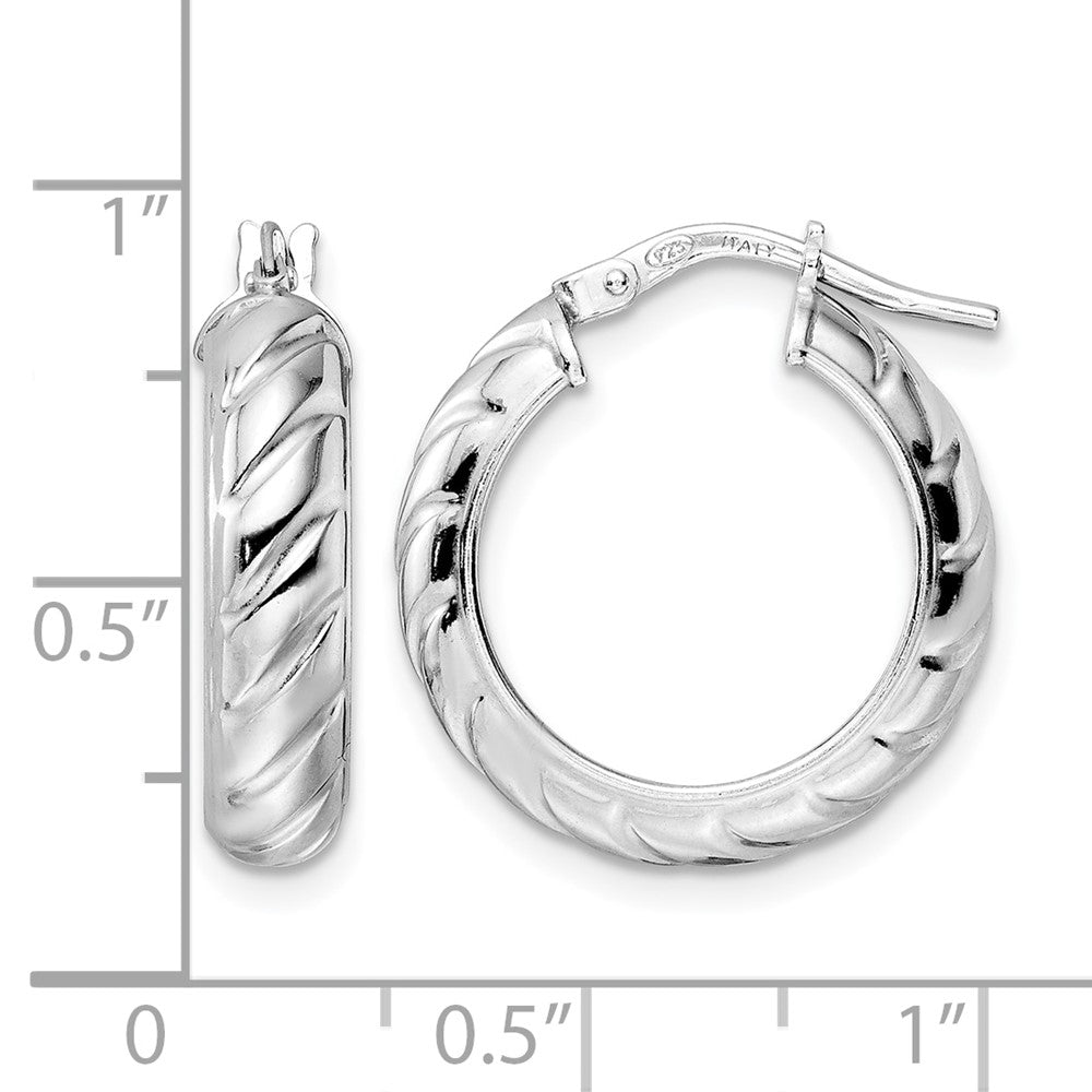 Sterling Silver Rhod-plated Polished Textured Hoop Earrings
