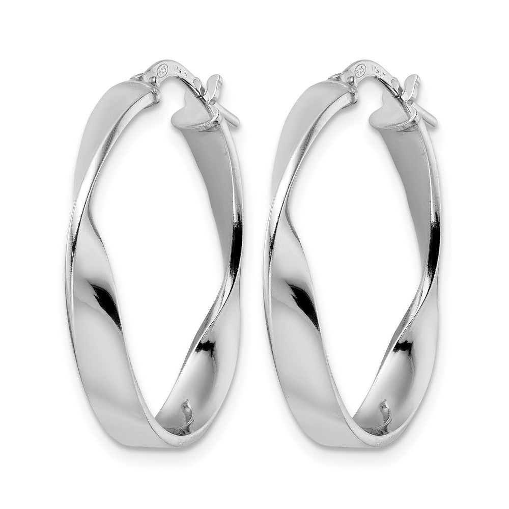 Sterling Silver Rhod-plated Polished Oval Twisted Hoop Earrings