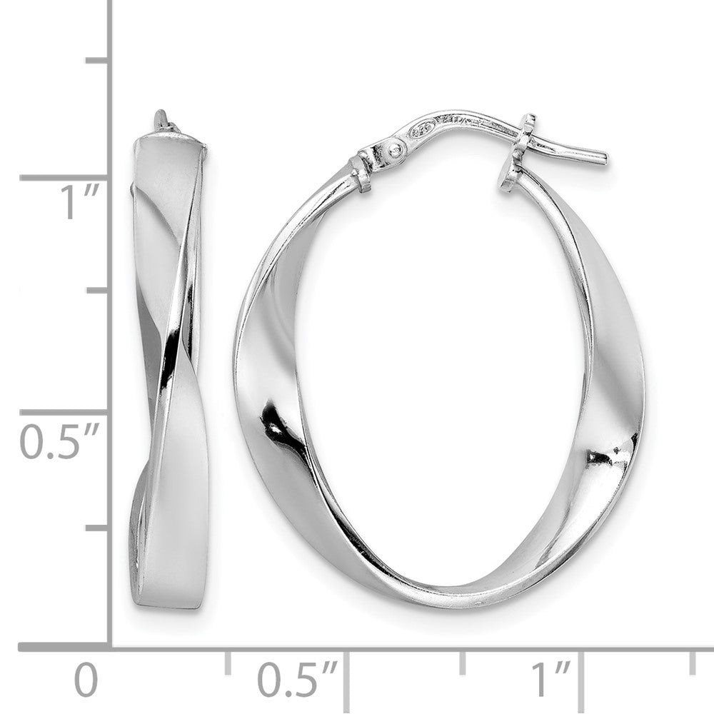 Sterling Silver Rhod-plated Polished Oval Twisted Hoop Earrings