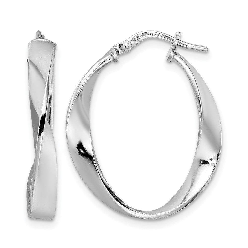 Sterling Silver Rhod-plated Polished Oval Twisted Hoop Earrings