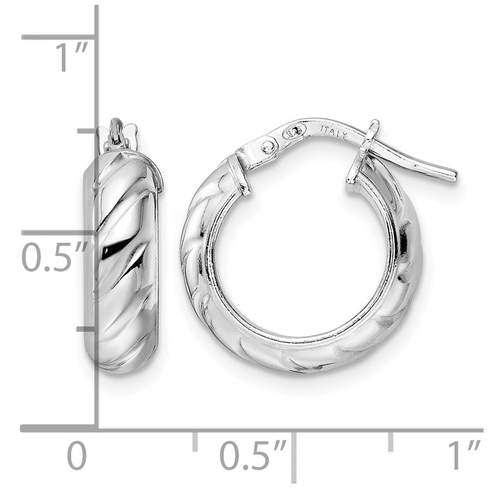 Sterling Silver Rhod-plated Polished Textured Hoop Earrings