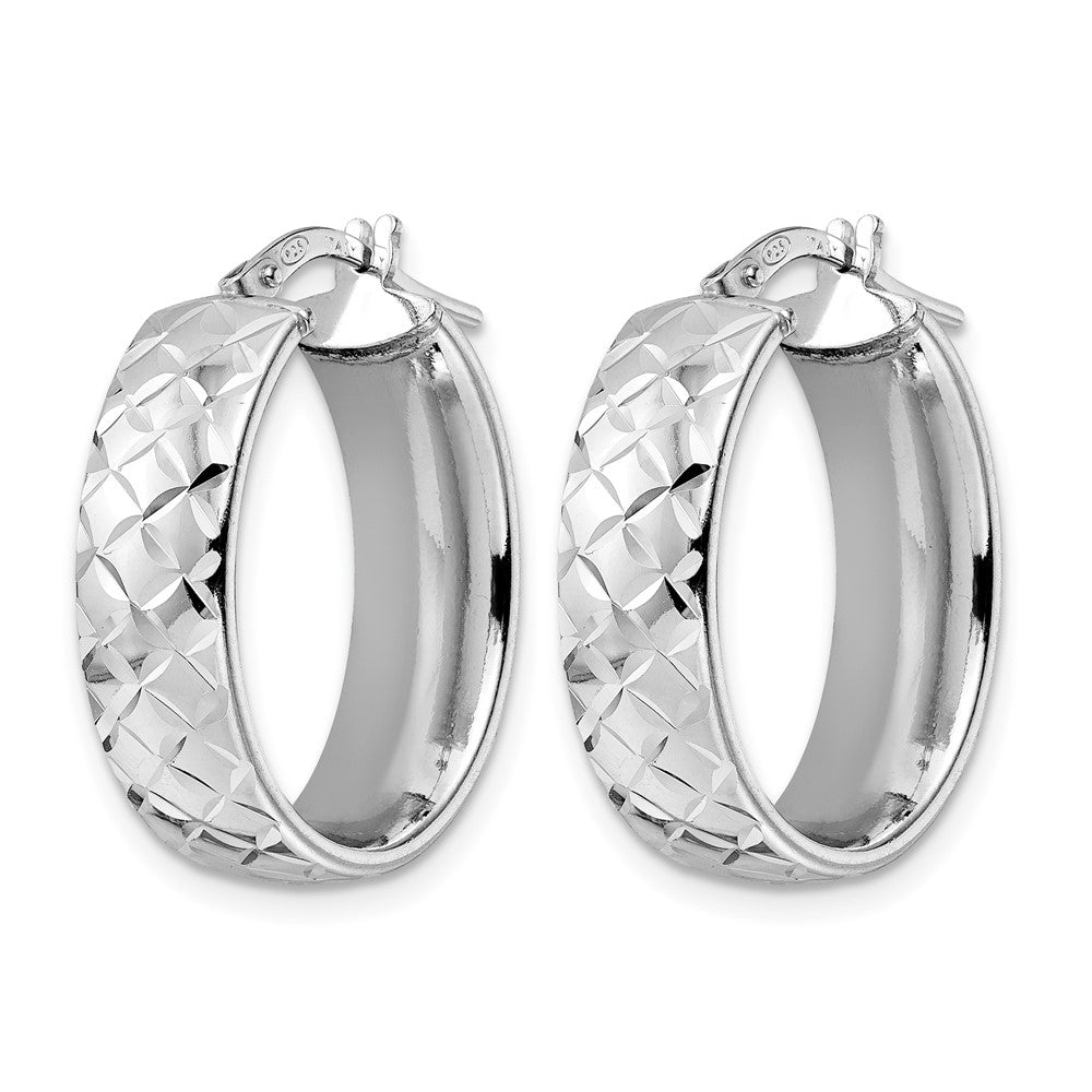 Sterling Silver Rhod-plated Polished D/C Oval Hoop Earrings