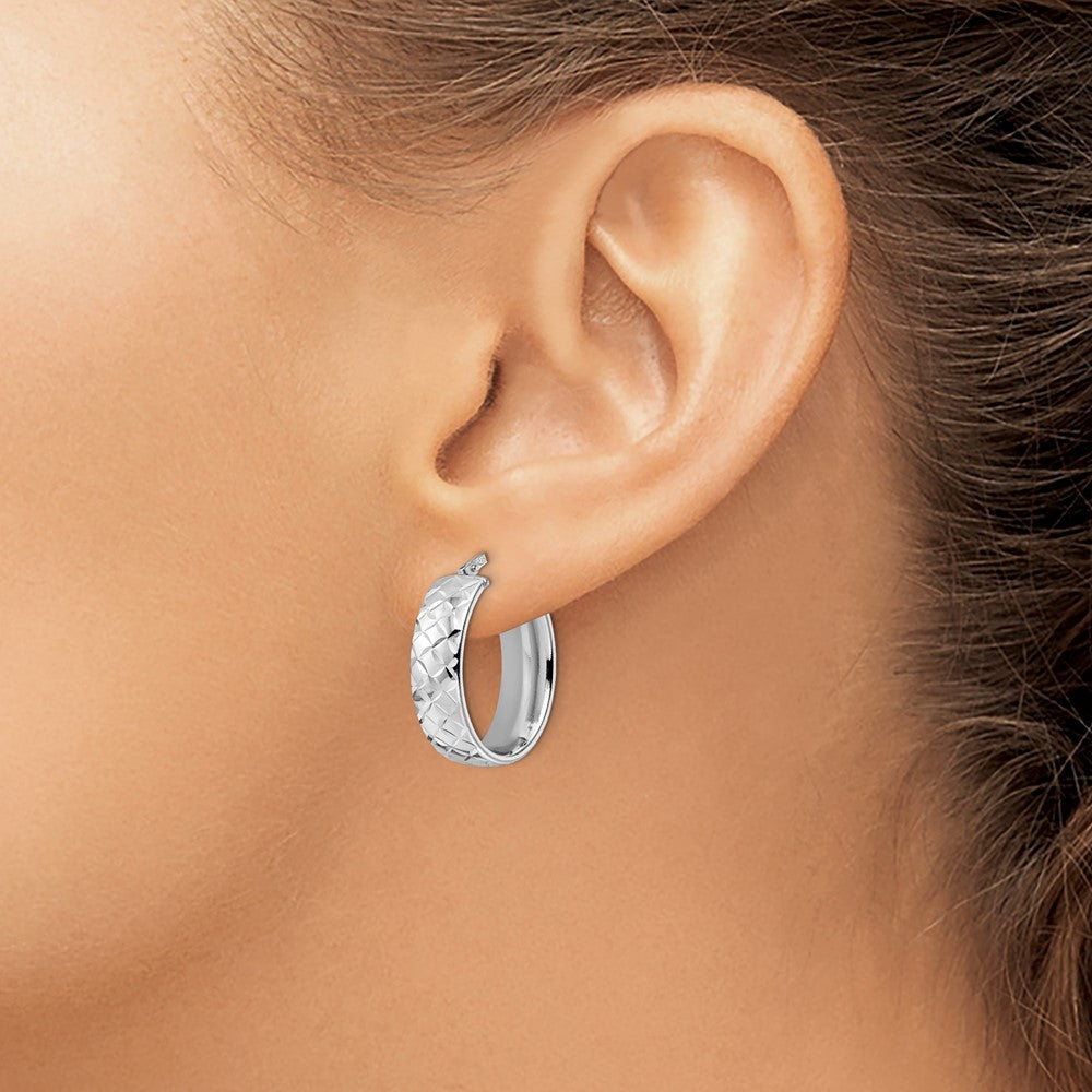 Sterling Silver Rhod-plated Polished D/C Oval Hoop Earrings