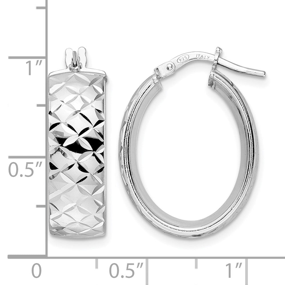 Sterling Silver Rhod-plated Polished D/C Oval Hoop Earrings