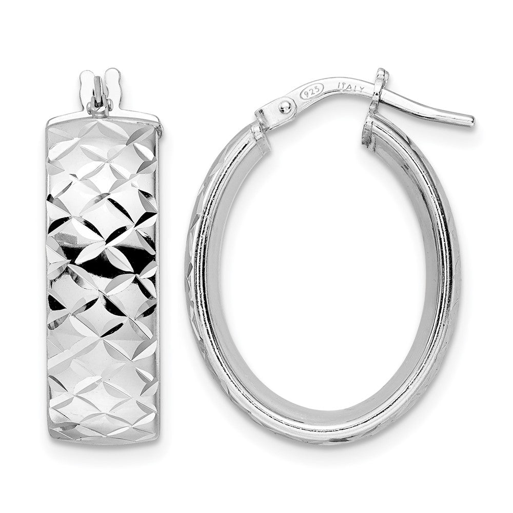 Sterling Silver Rhod-plated Polished D/C Oval Hoop Earrings