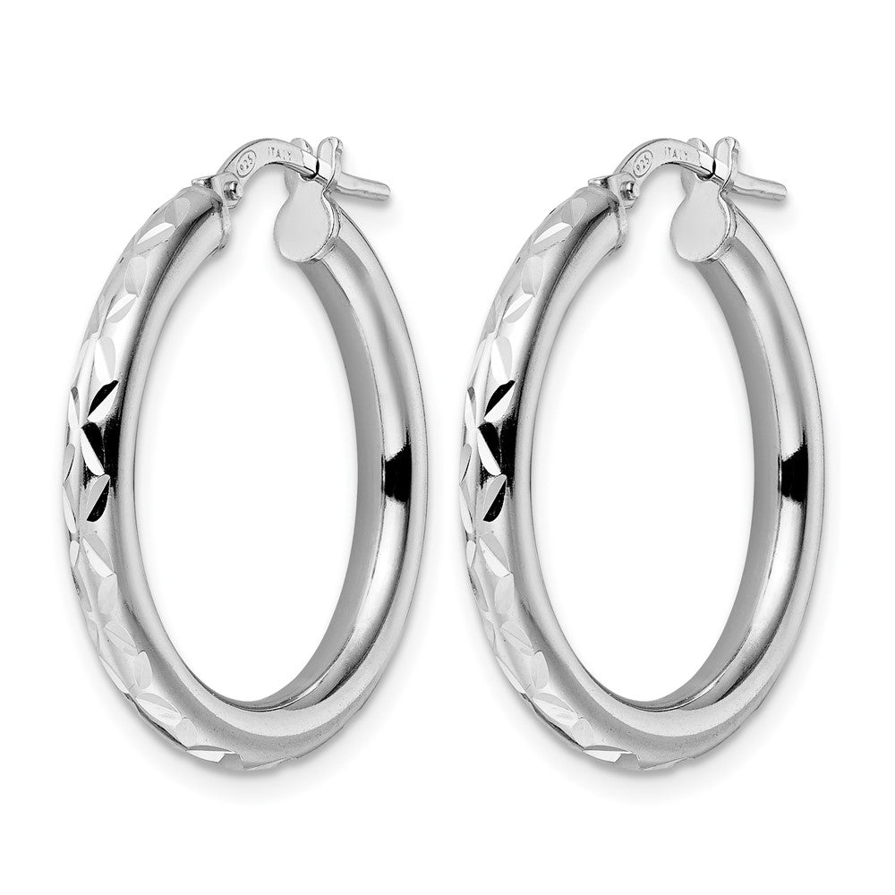 Sterling Silver Rhod-plated Polished D/C Hoop Earrings