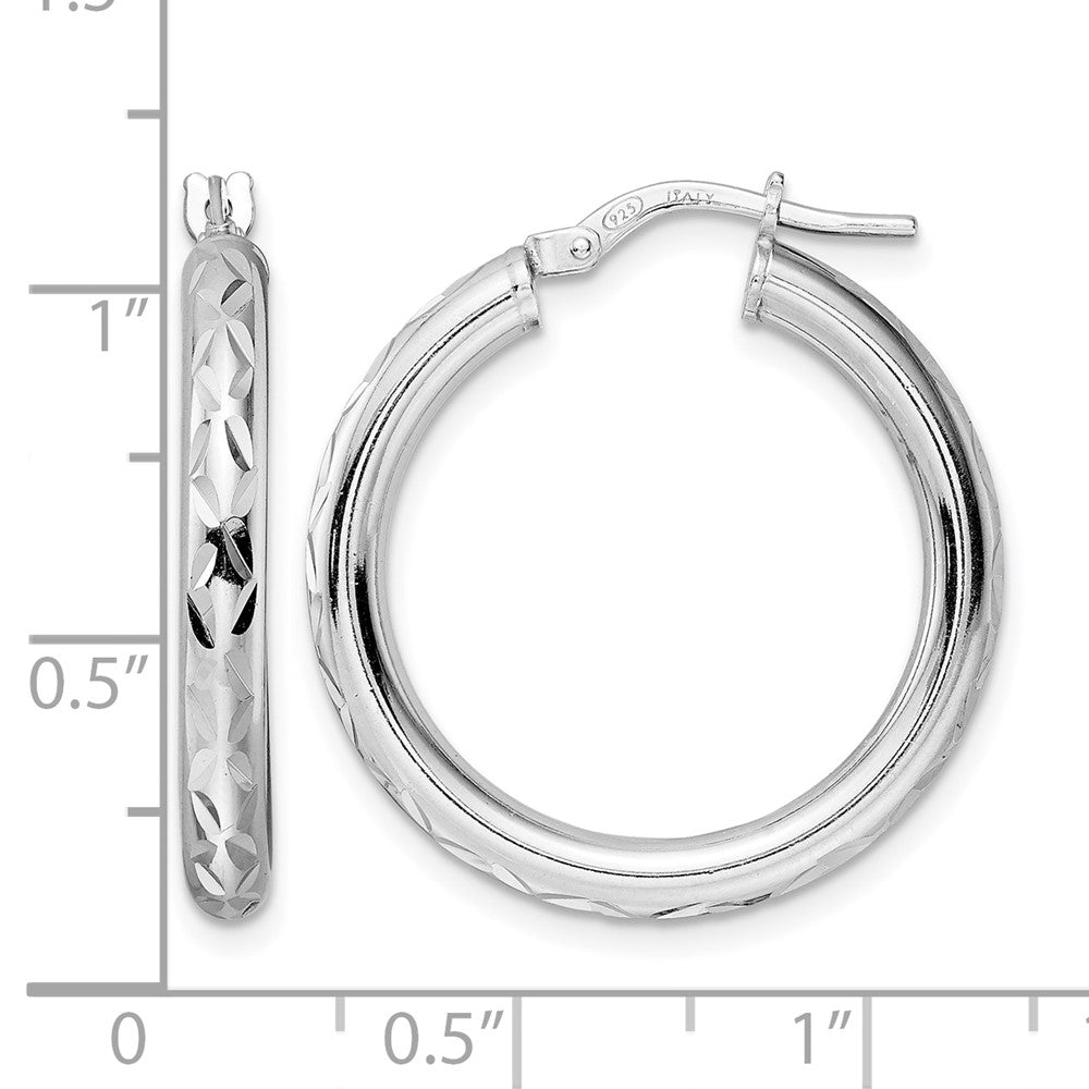 Sterling Silver Rhod-plated Polished D/C Hoop Earrings