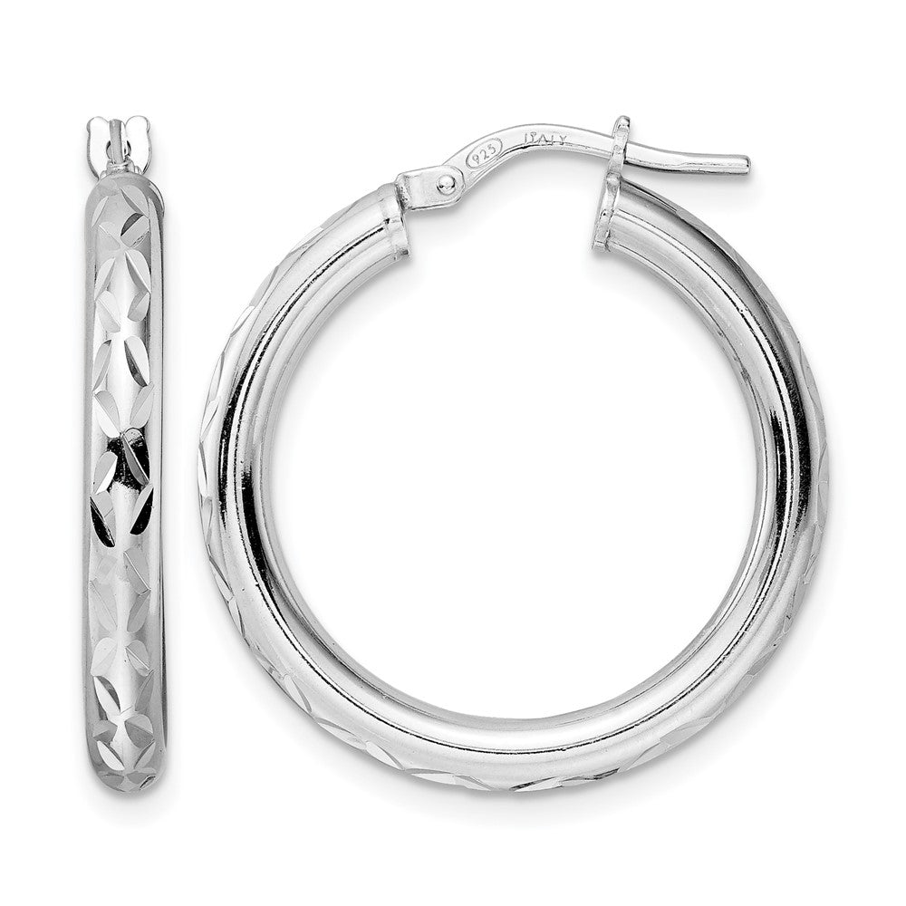 Sterling Silver Rhod-plated Polished D/C Hoop Earrings
