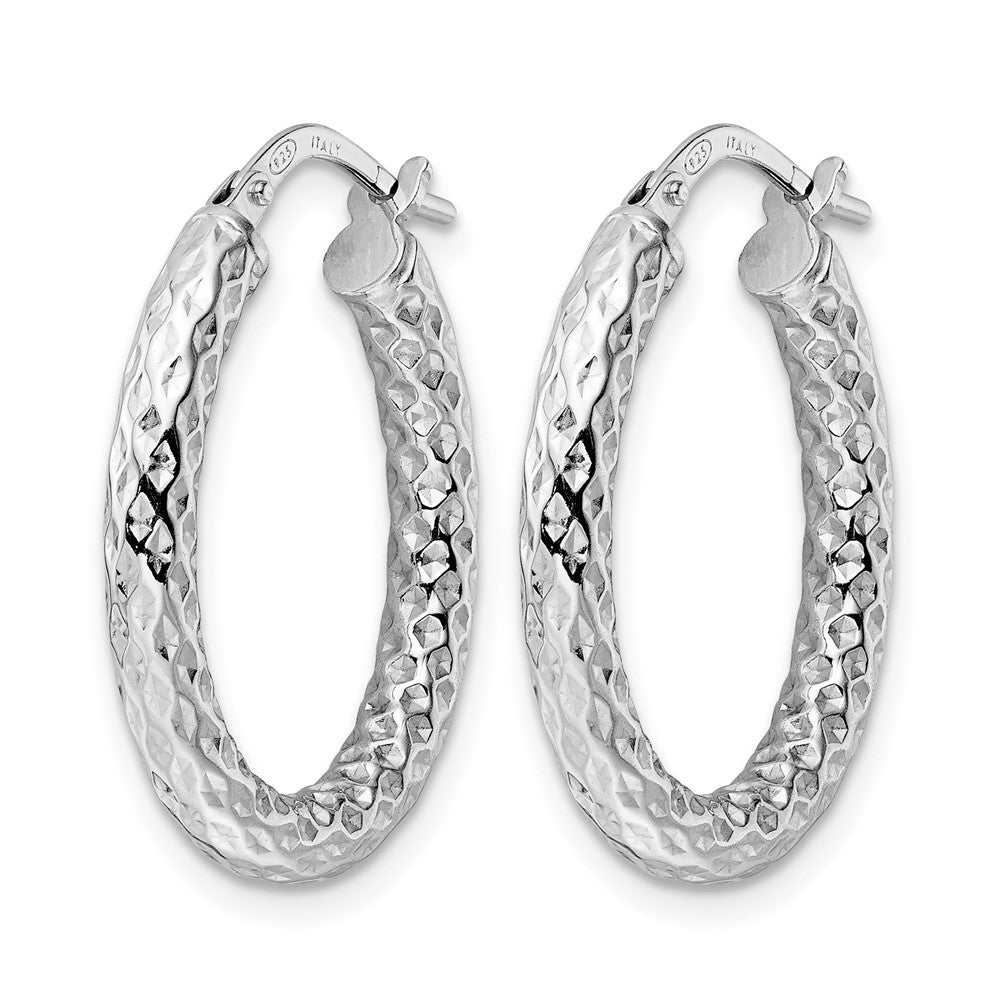 Sterling Silver Rhod-plated Polished D/C Hoop Earrings