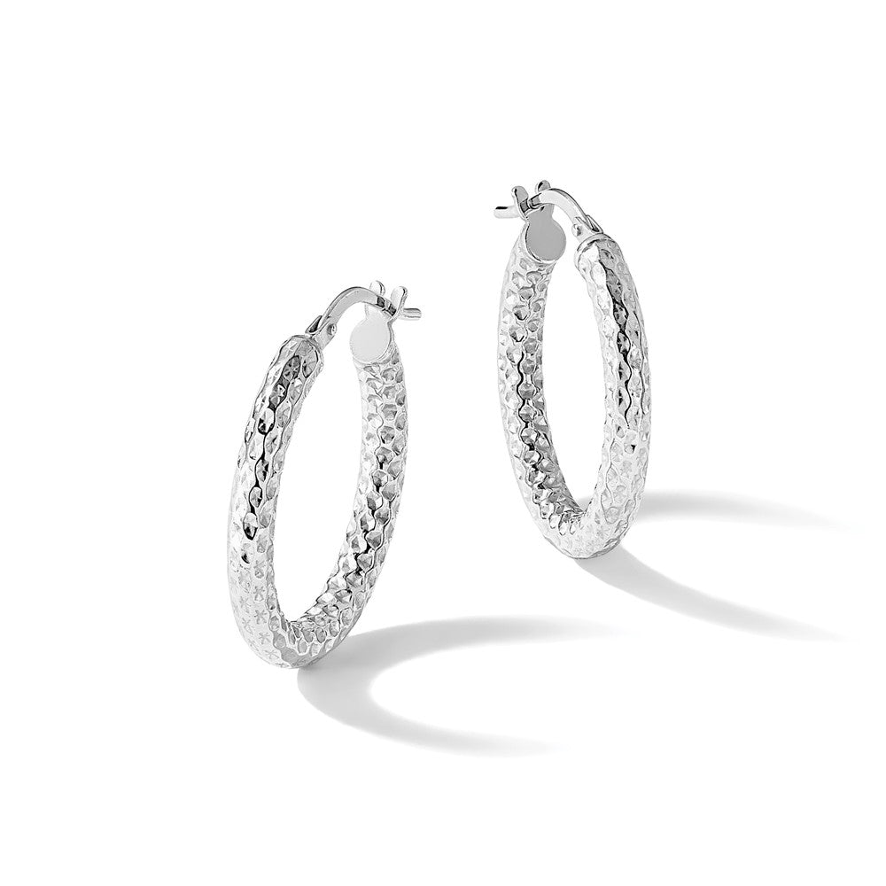 Sterling Silver Rhod-plated Polished D/C Hoop Earrings