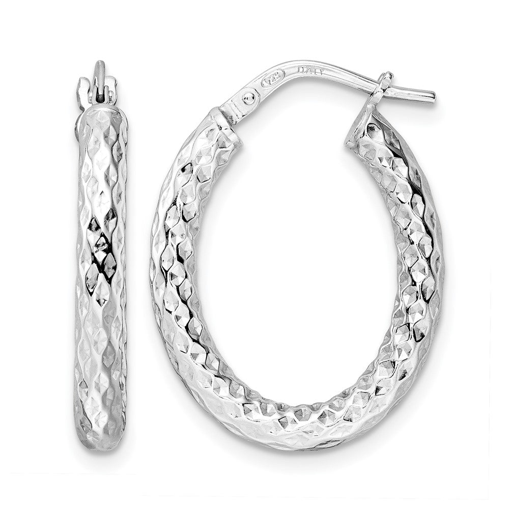 Sterling Silver Rhod-plated Polished D/C Hoop Earrings